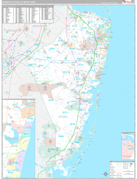 Monmouth-Ocean, NJ Metro Area Wall Map